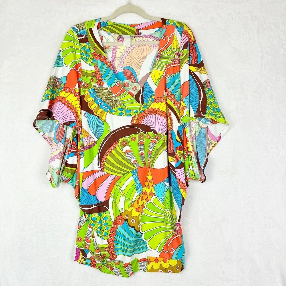 Trina Turk Santa Cruz Swim Tunic Coverup Size Medium Electric Reef Logo Retro